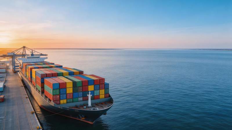 集装箱货轮停靠码头装卸作业场景图片