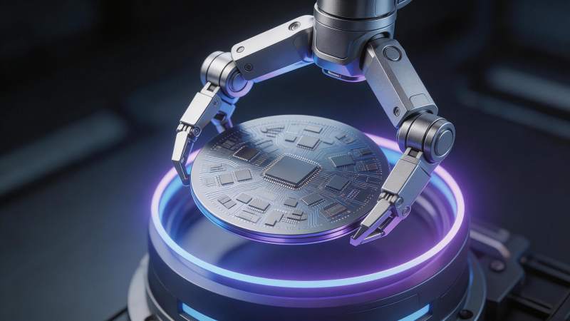 机械臂精准抓取发光芯片晶圆图片