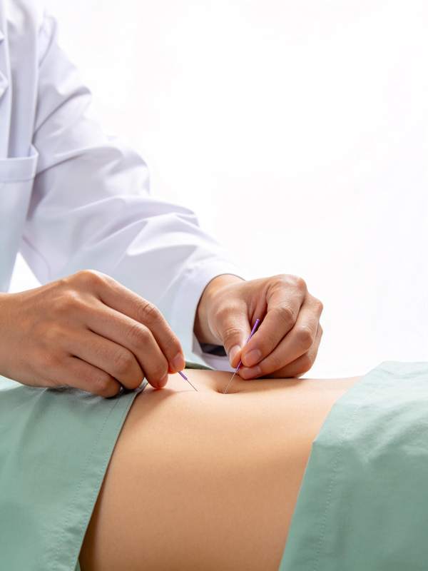 医生为患者腹部进行针灸治疗操作图片