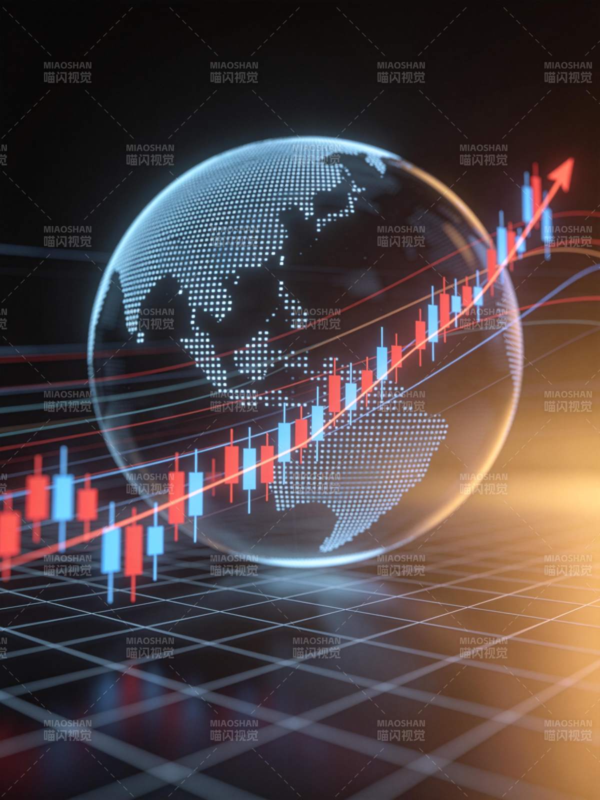 全球金融数据图表与地球模型组合图像图片