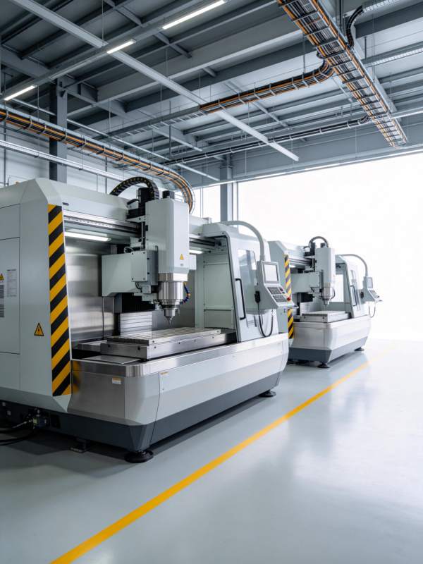 现代化数控机床车间内多台加工中心整齐排列图片