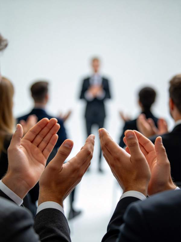 多人正装鼓掌面向前方演讲者场景图片