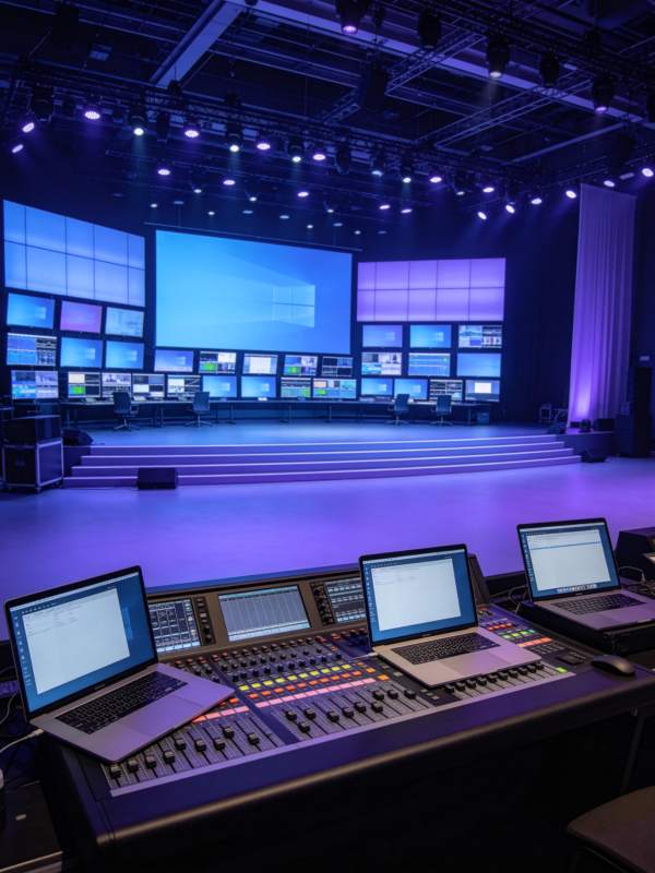 现代化演播厅控制台与多屏显示系统图片