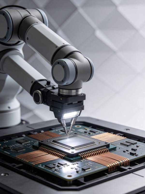 机械臂精准操作芯片电路板作业场景图片