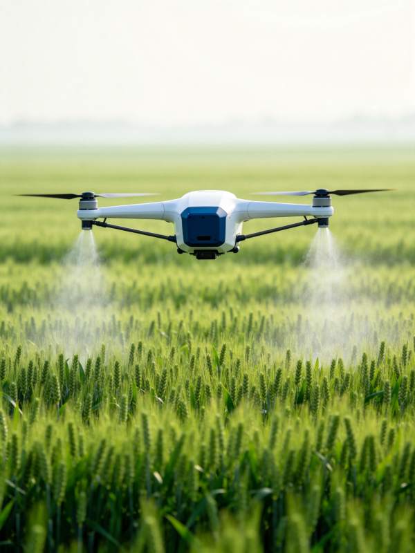 农业无人机在麦田低空喷洒作业图片