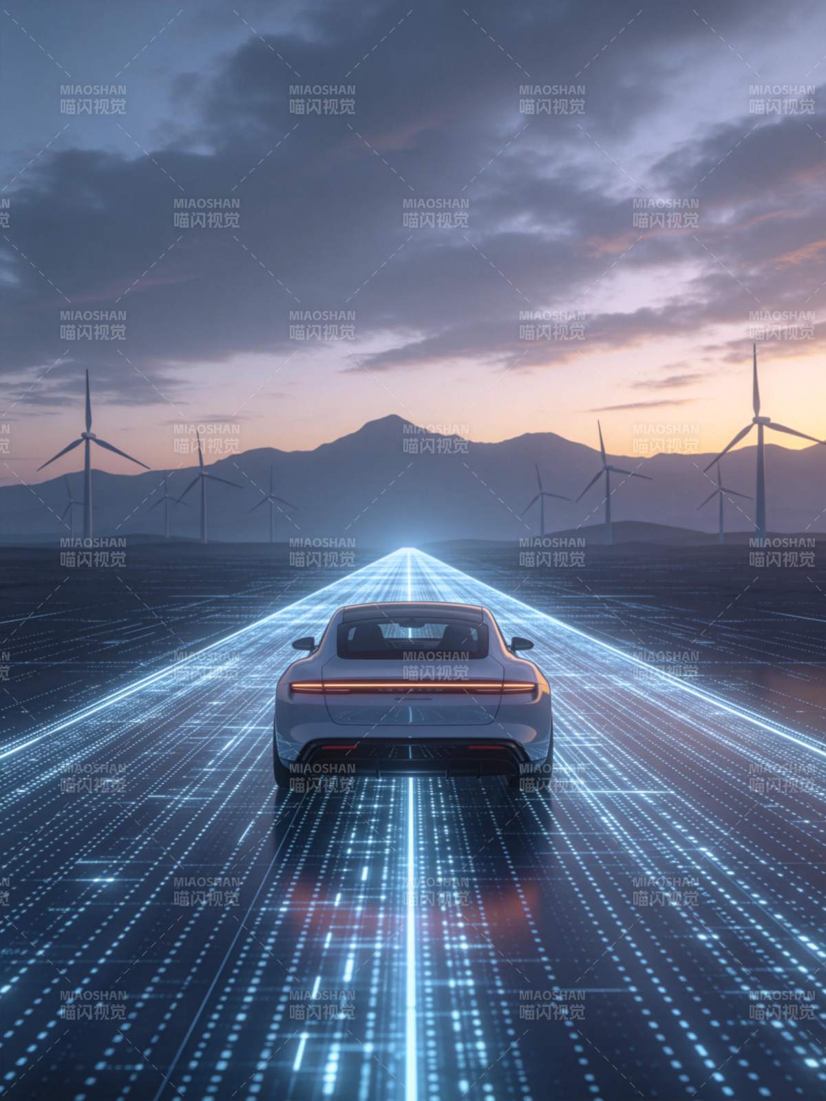 智能汽车行驶在数字光轨公路上图片