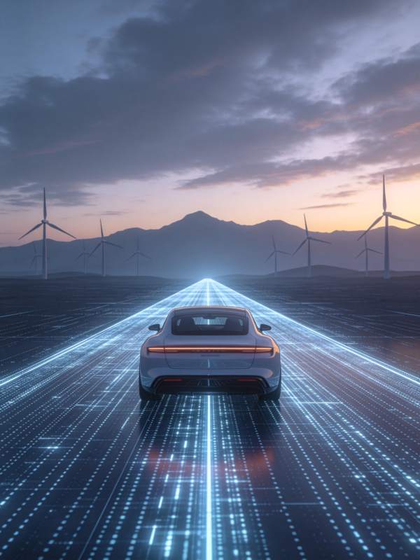 智能汽车行驶在数字光轨公路上图片