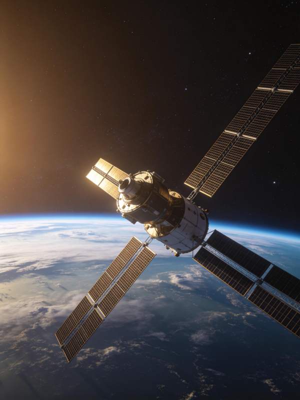 空间站悬浮地球轨道上方太阳光照耀图片