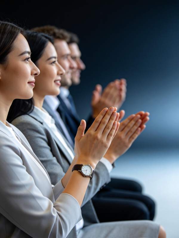 职场人士整齐鼓掌专注聆听会议场景图片