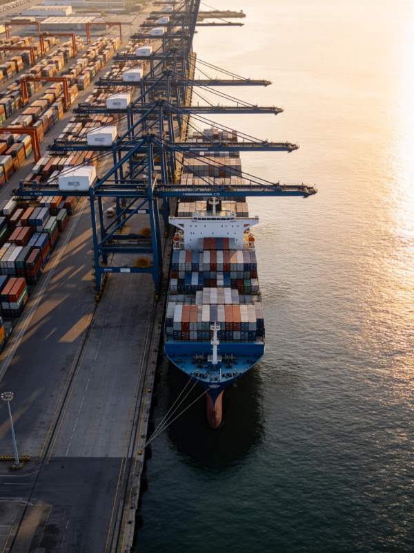 港口集装箱货轮停靠装卸作业场景图片