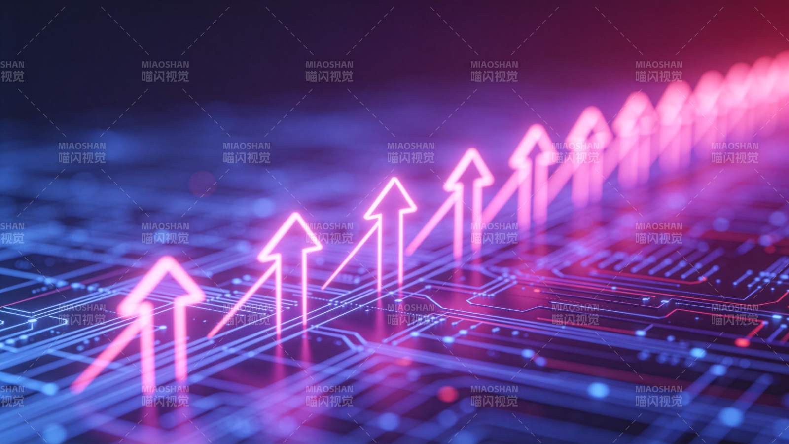 电路板上发光箭头指示数据流向趋势图片