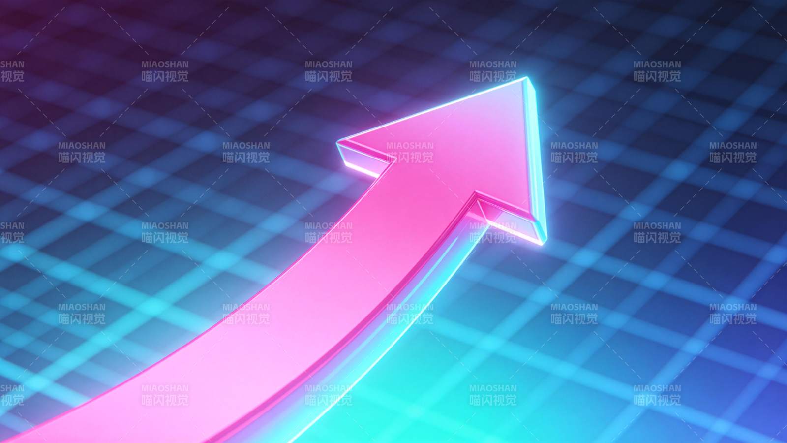 霓虹粉色箭头在网格背景上向上延伸图片