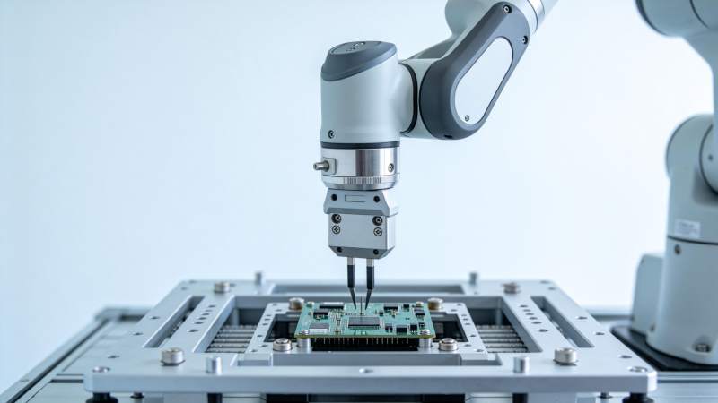 机械臂精准操作电路板的自动化装配场景图片