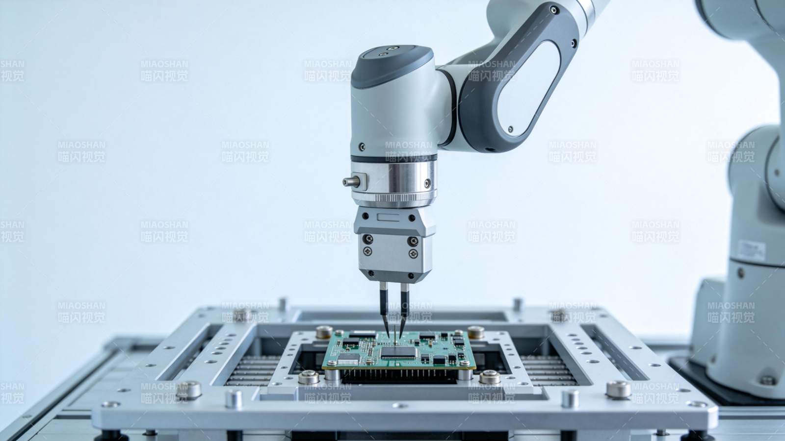 机械臂精准操作电路板的自动化装配场景图片