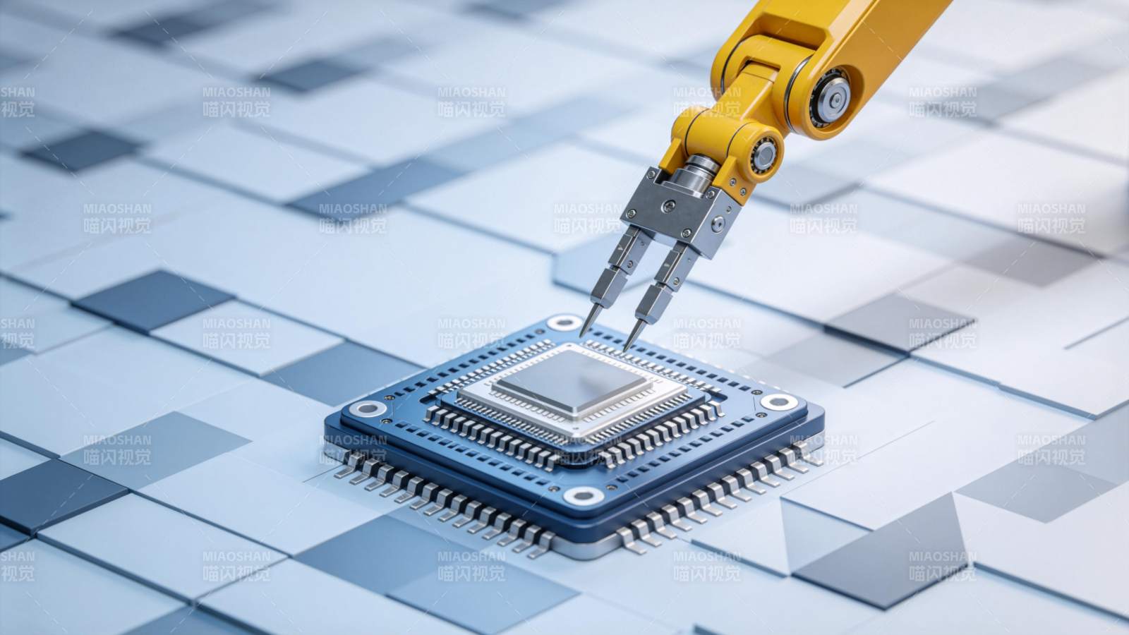 机械臂精准安装芯片于电路板上图片