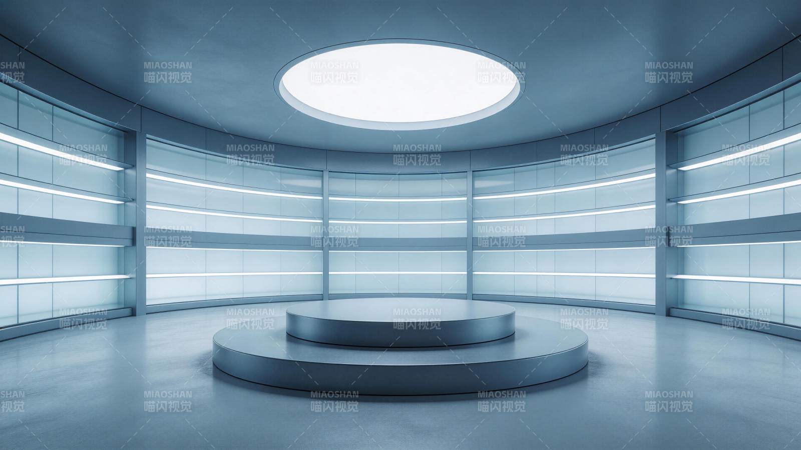 圆形展台与环形灯带构成的未来感展示空间图片