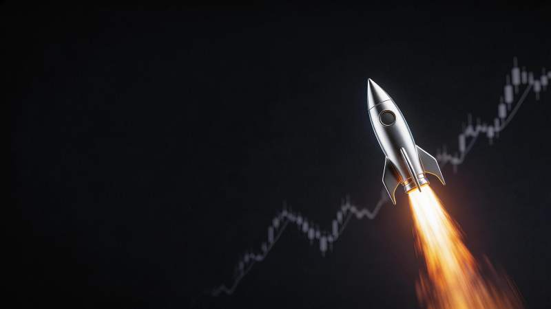 银色火箭喷火升空伴随上升曲线图图片