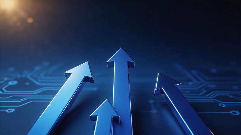 蓝色箭头指向上升趋势科技背景图图片