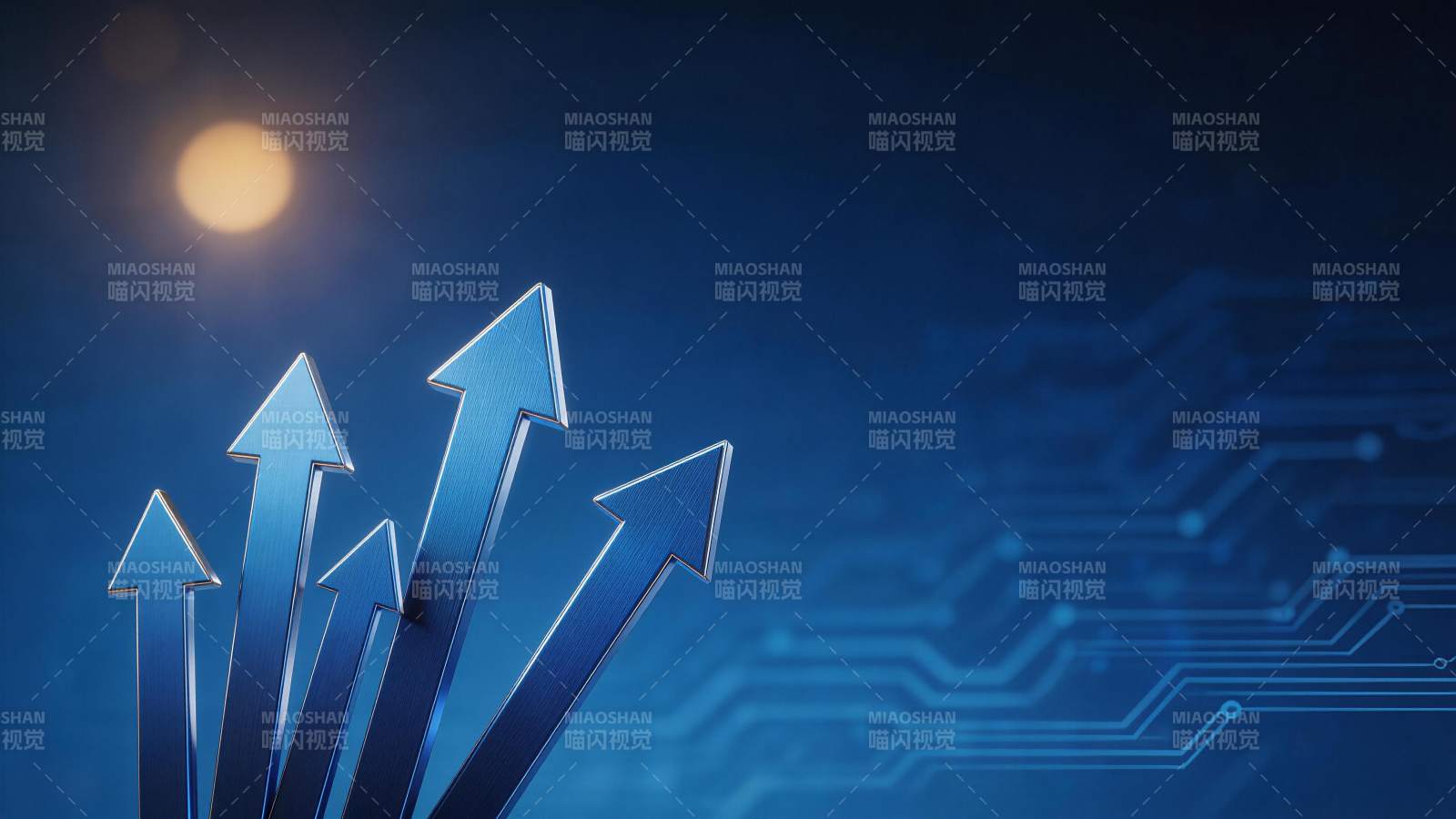 蓝色金属箭头指向电路板背景科技图图片