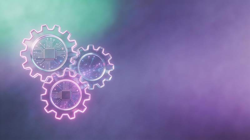 三个发光齿轮嵌入电路芯片的科技合成图图片