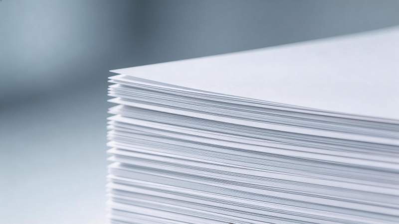 一叠整齐白色打印纸的特写镜头图片