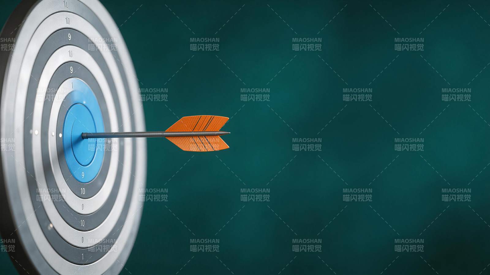 箭矢精准命中靶心中心蓝色区域图片