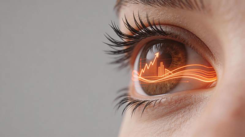 人眼虹膜中映射橙色数据图表影像图片