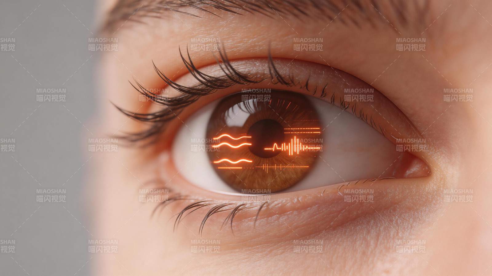 人眼虹膜中显示橙色波形数据图案图片
