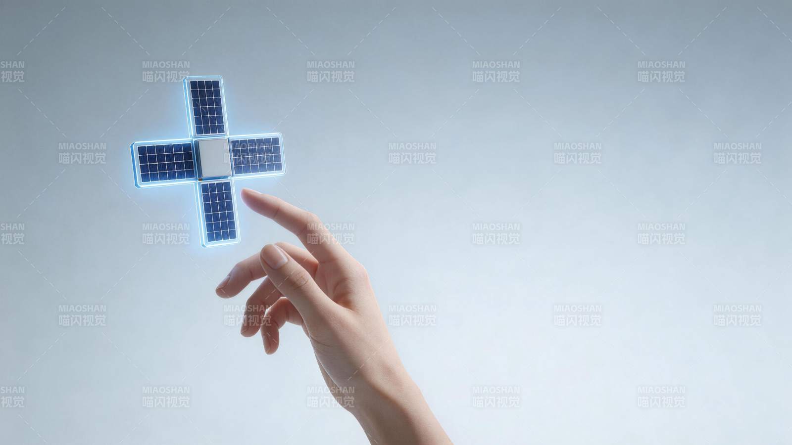 手托发光十字形太阳能板装置图片