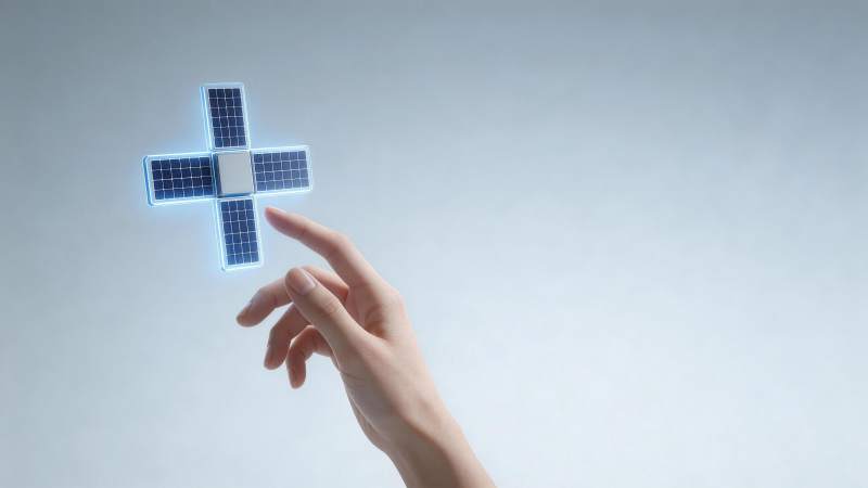 手托发光十字形太阳能板装置图片