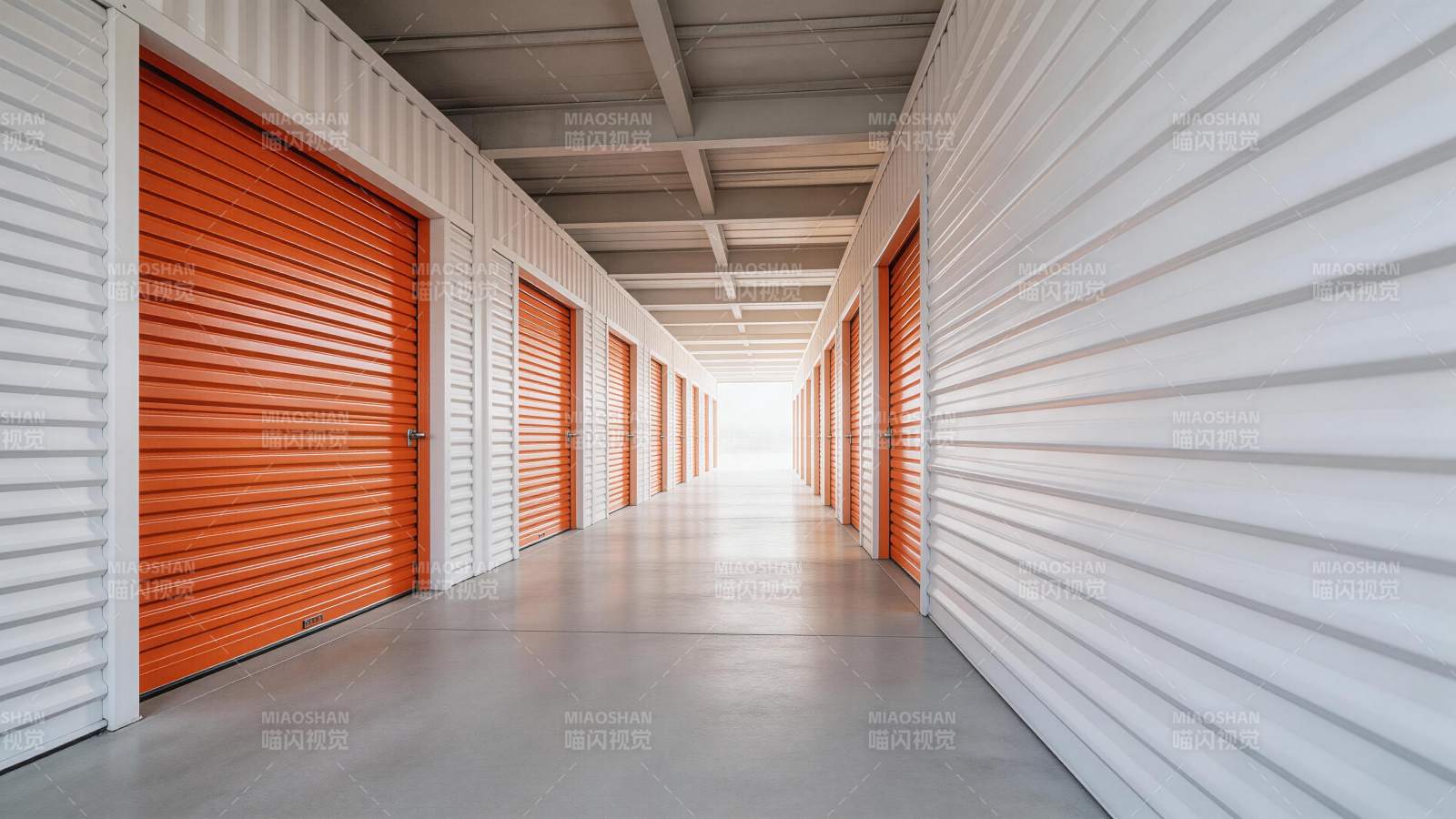 橙白相间卷帘门储物单元通道图片