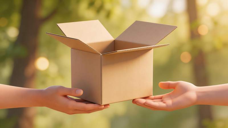双手交接打开的纸板箱传递物品图片