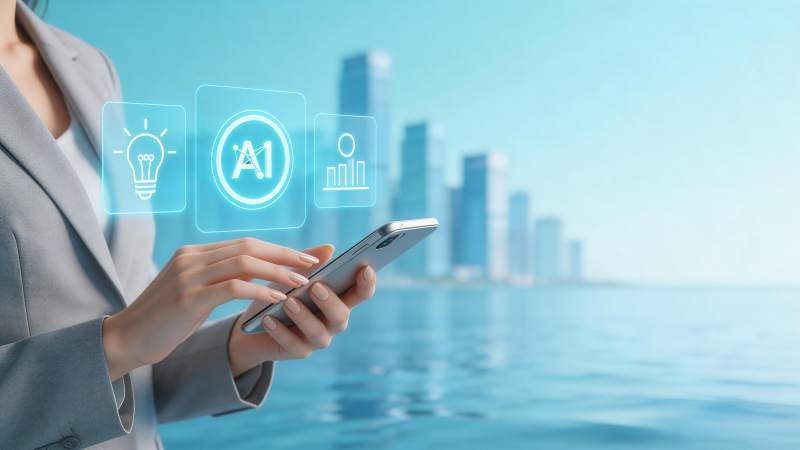 商务人士使用手机操作人工智能界面图片