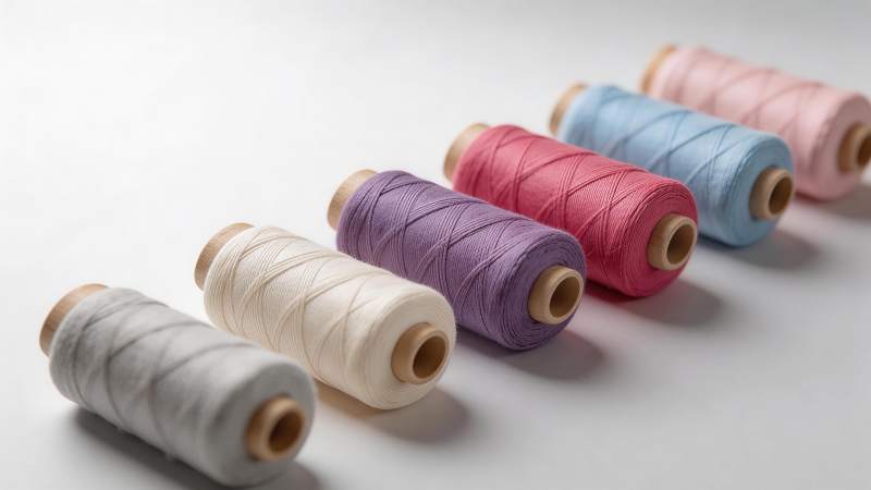 六卷彩色棉线整齐排列在白色背景上图片