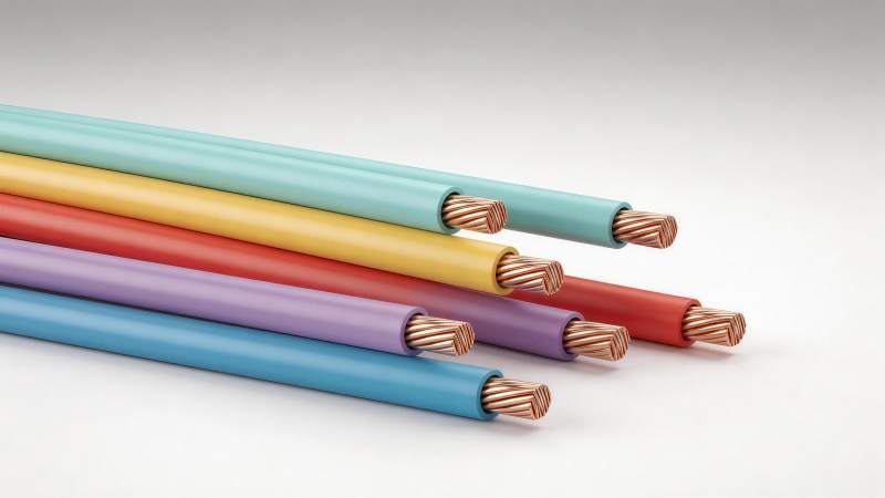 五种颜色绝缘铜芯电缆并列排列展示图片