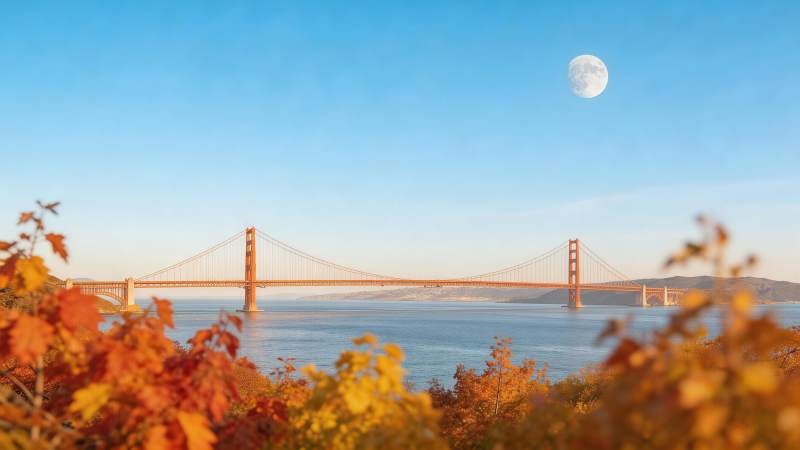 金门大桥秋日月升海景风光图片