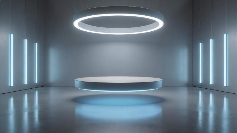 环形灯饰悬浮展台现代空间展示场景图片