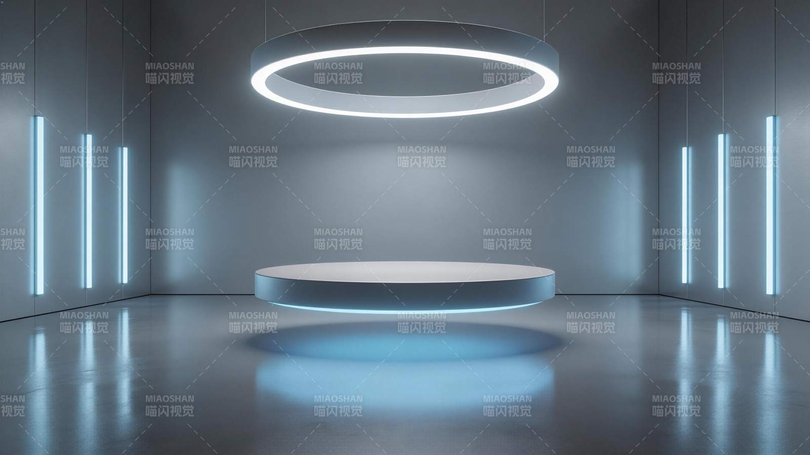 环形灯饰悬浮展台现代空间展示场景图片