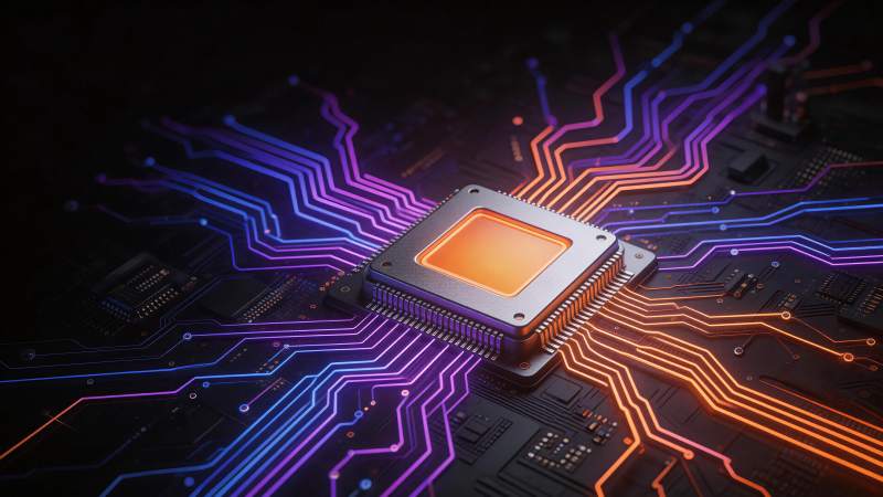 发光芯片连接彩色电路板特写图像图片