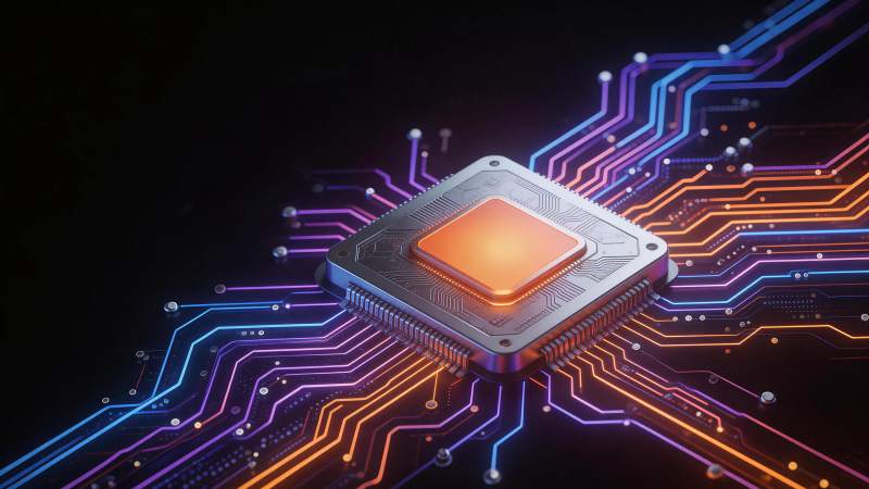 发光芯片连接彩色电路板线路特写图片