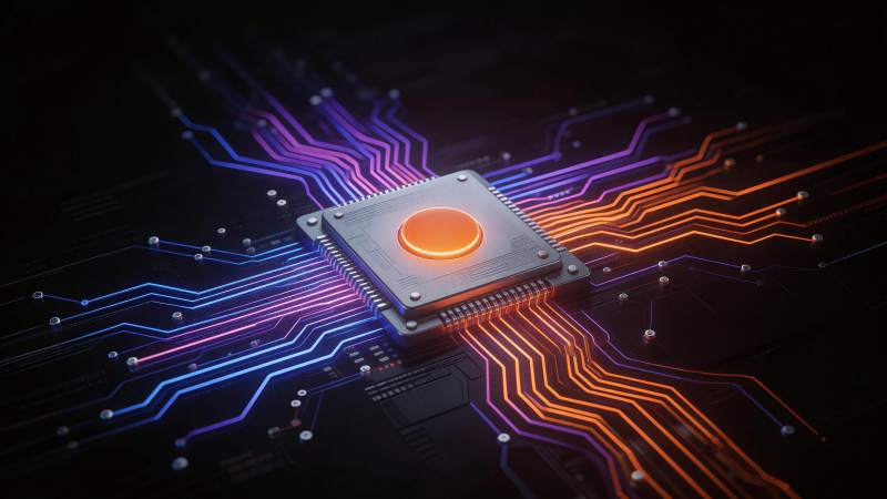 发光芯片与彩色电路板连接特写图片