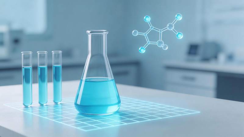 实验室烧杯试管与分子结构模型展示图片