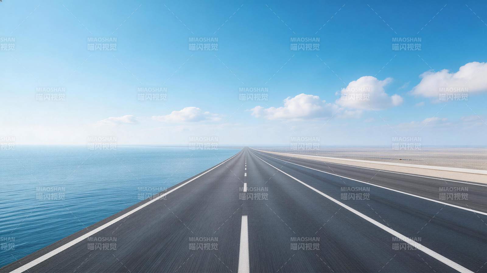 笔直公路延伸至海天交界处的开阔景象图片