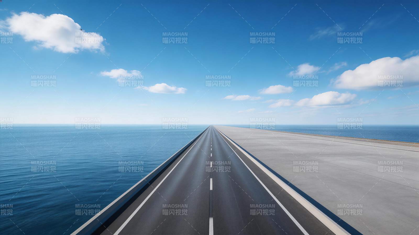 笔直公路延伸至海天交界处的开阔景象图片