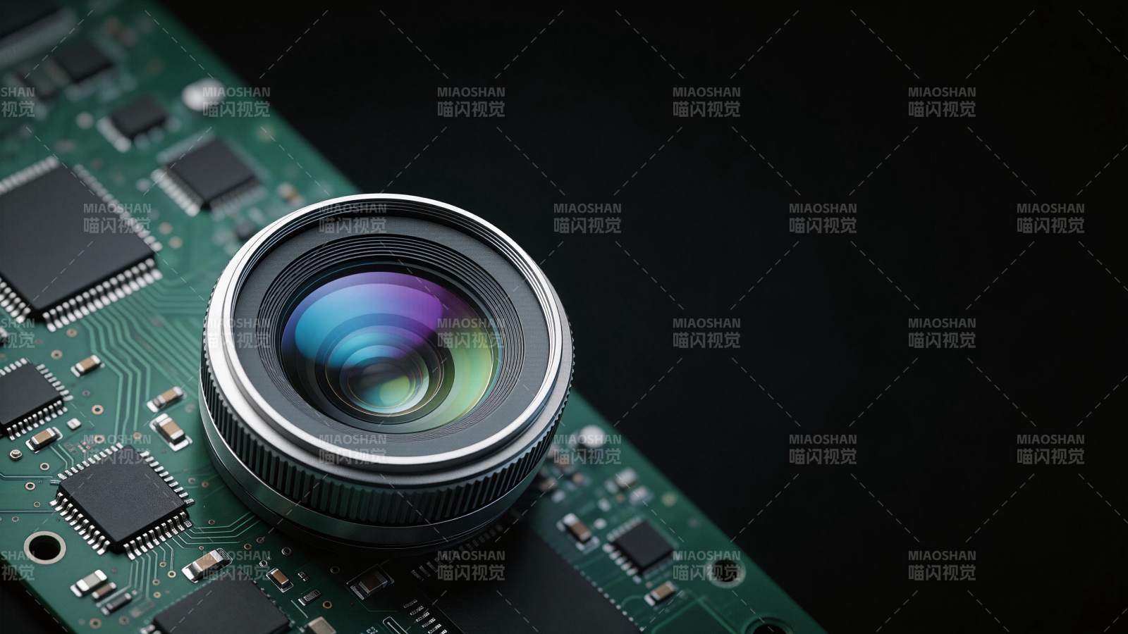 电路板上的光学镜头特写展示图片