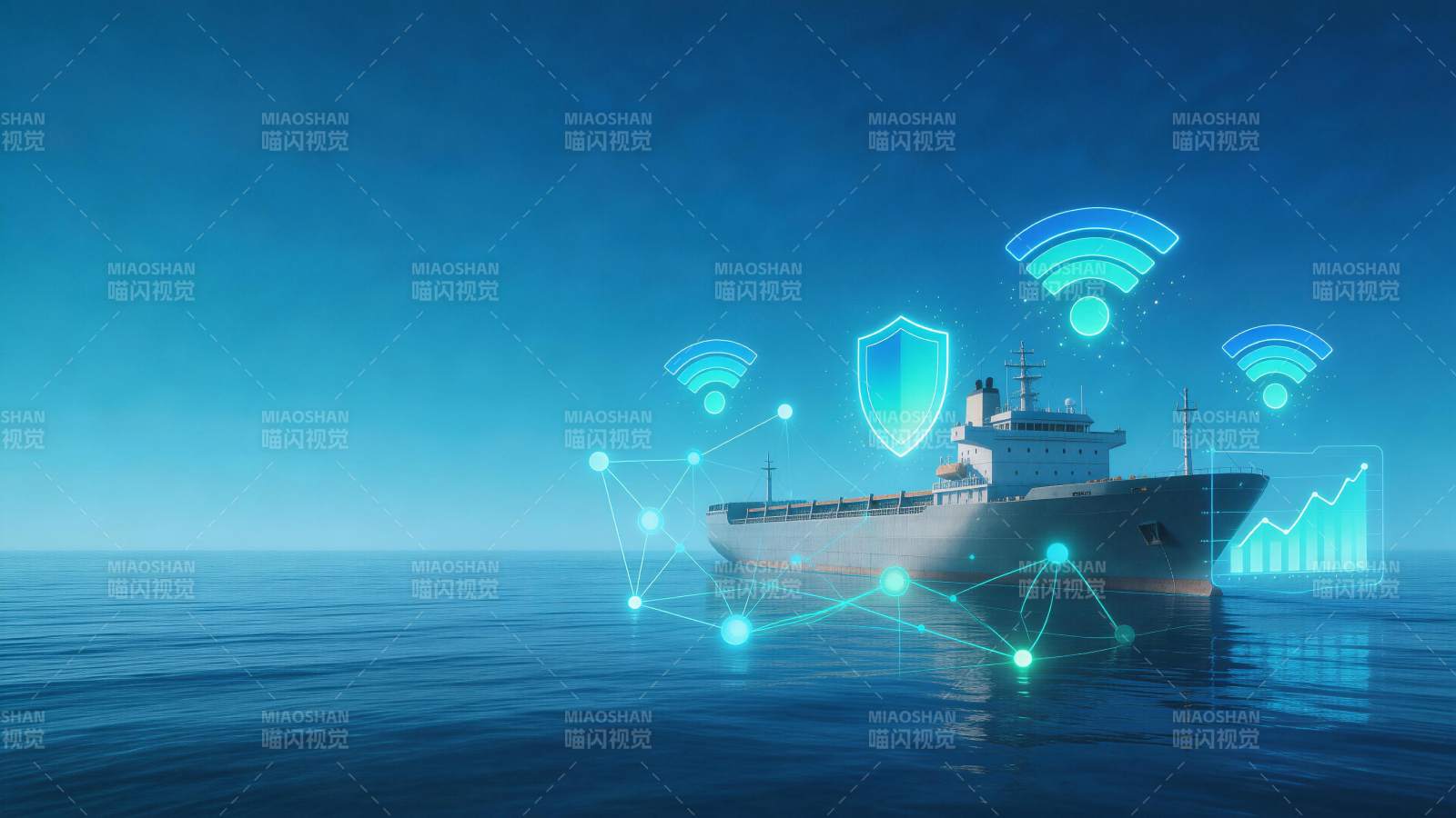 智能船舶海上航行与网络连接示意图图片