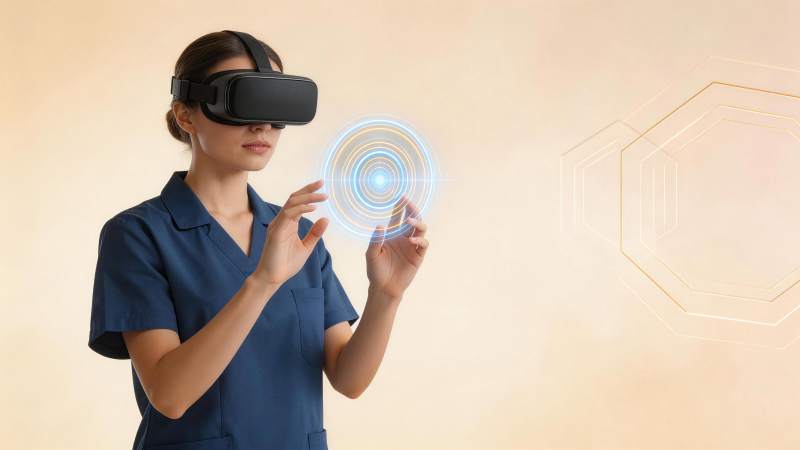 医护人员佩戴VR设备操作全息界面图片