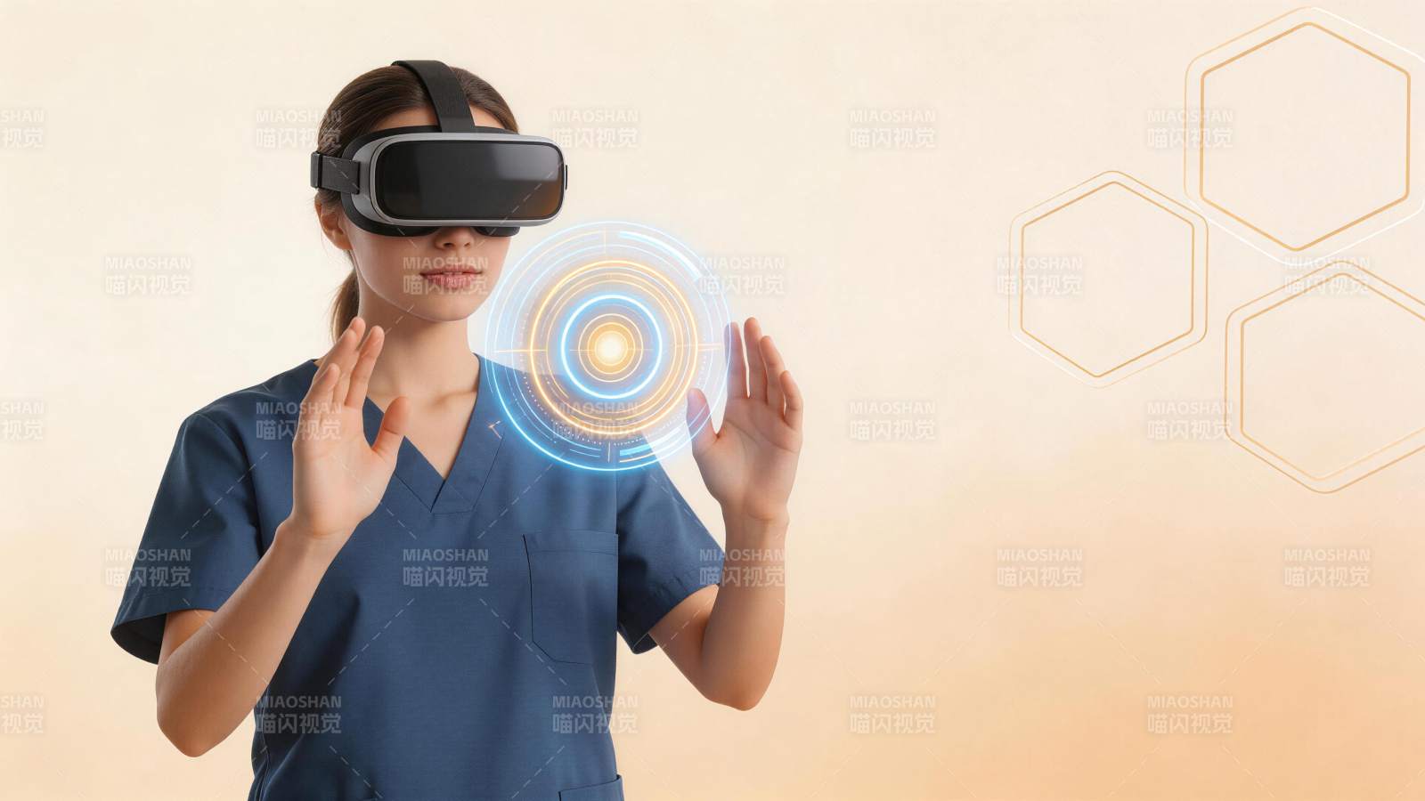 医护人员佩戴虚拟现实设备操作全息界面图片