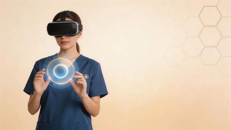 医护人员佩戴VR设备操作全息界面图片