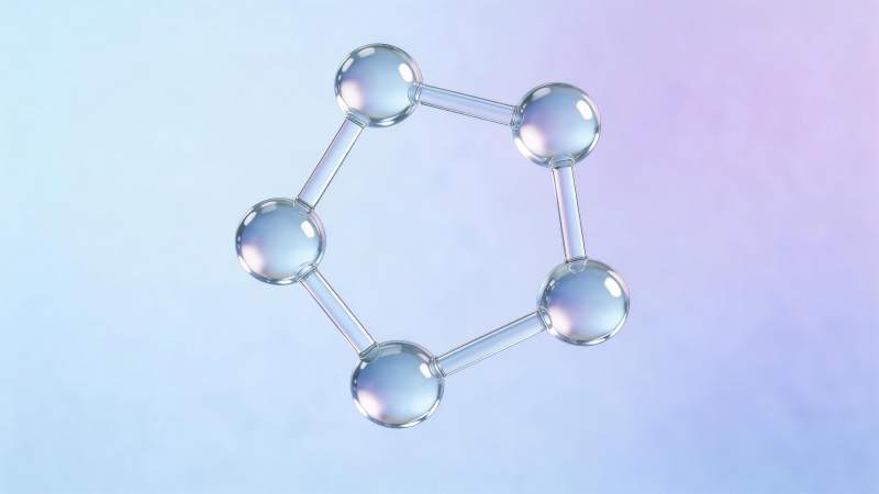 透明玻璃分子结构模型悬浮于渐变背景中图片